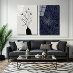 Minimalist Çiçek ve Soyut Desen Sanat Cam Tablo Seti