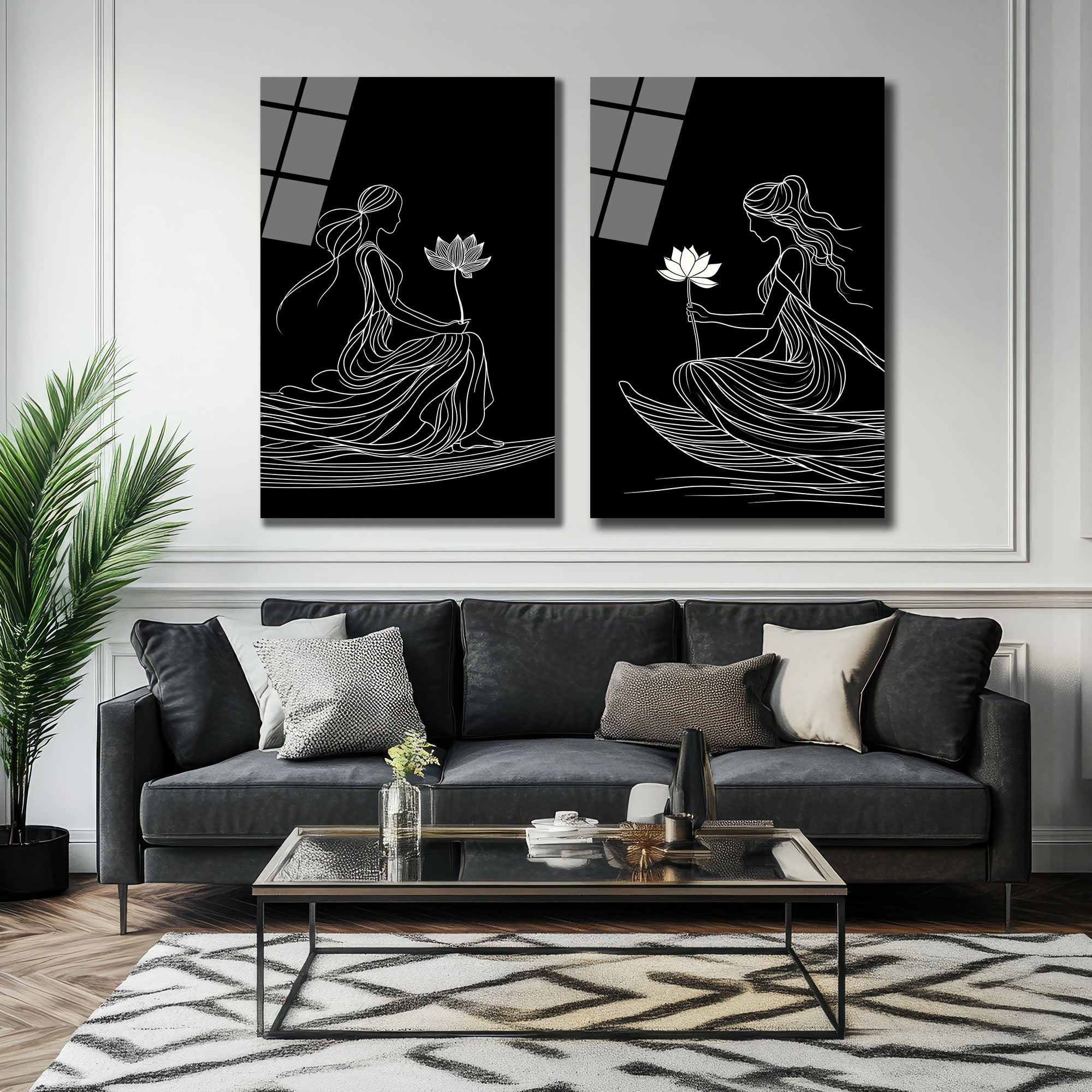 Zen Lotus Kadınları Sanatsal Cam Tablo Seti