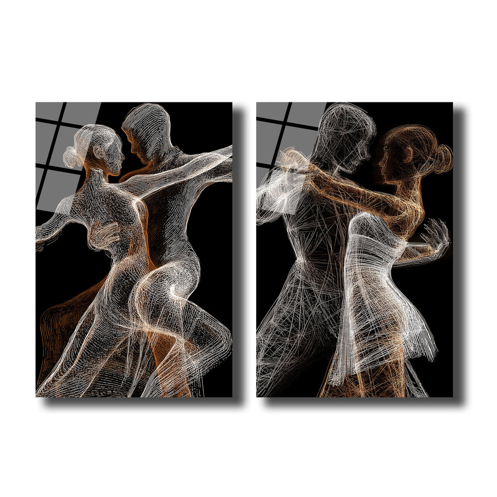 Tutkulu Dans Figürleri Soyut Çizgisel Sanat Cam Tablo