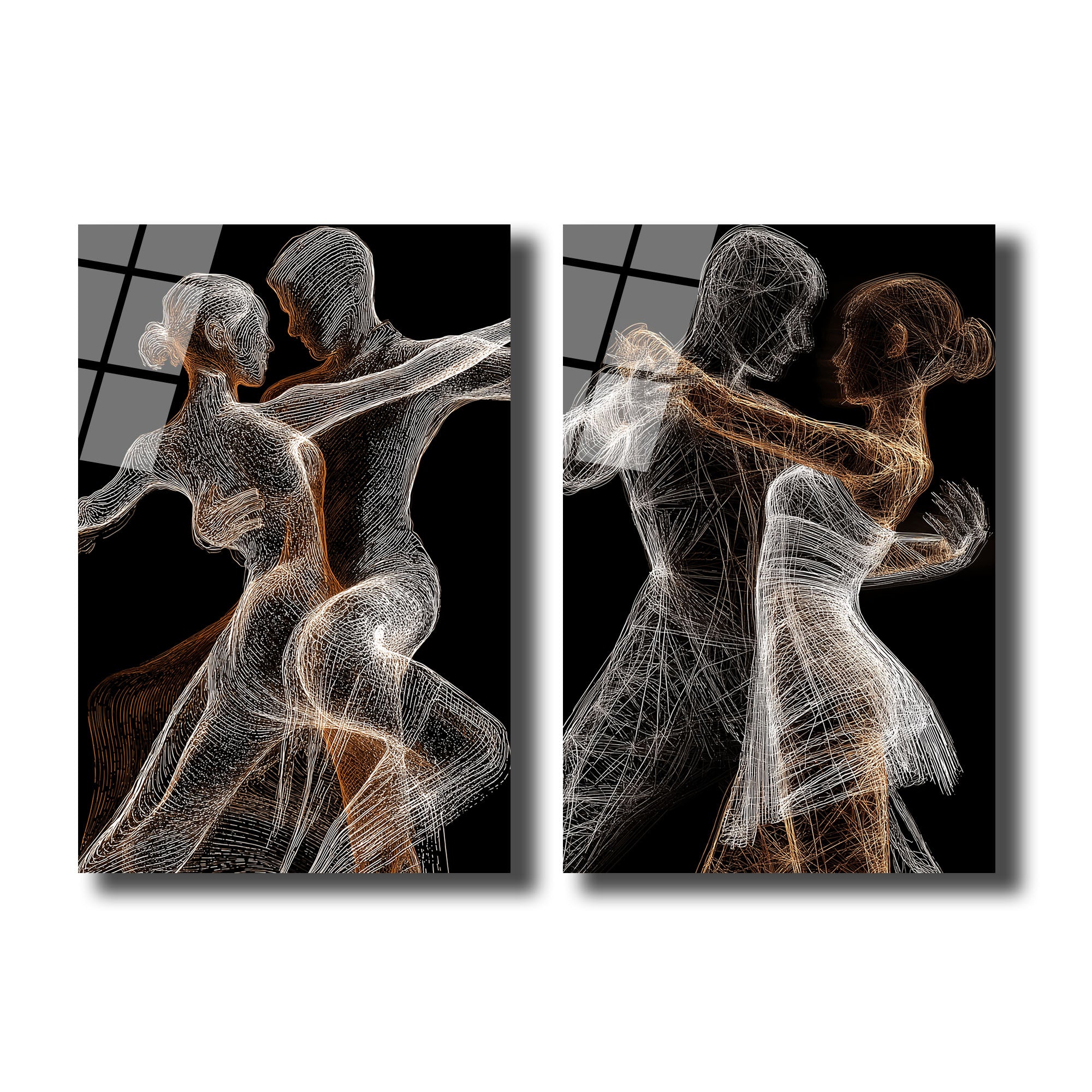 Tutkulu Dans Figürleri Soyut Çizgisel Sanat Cam Tablo