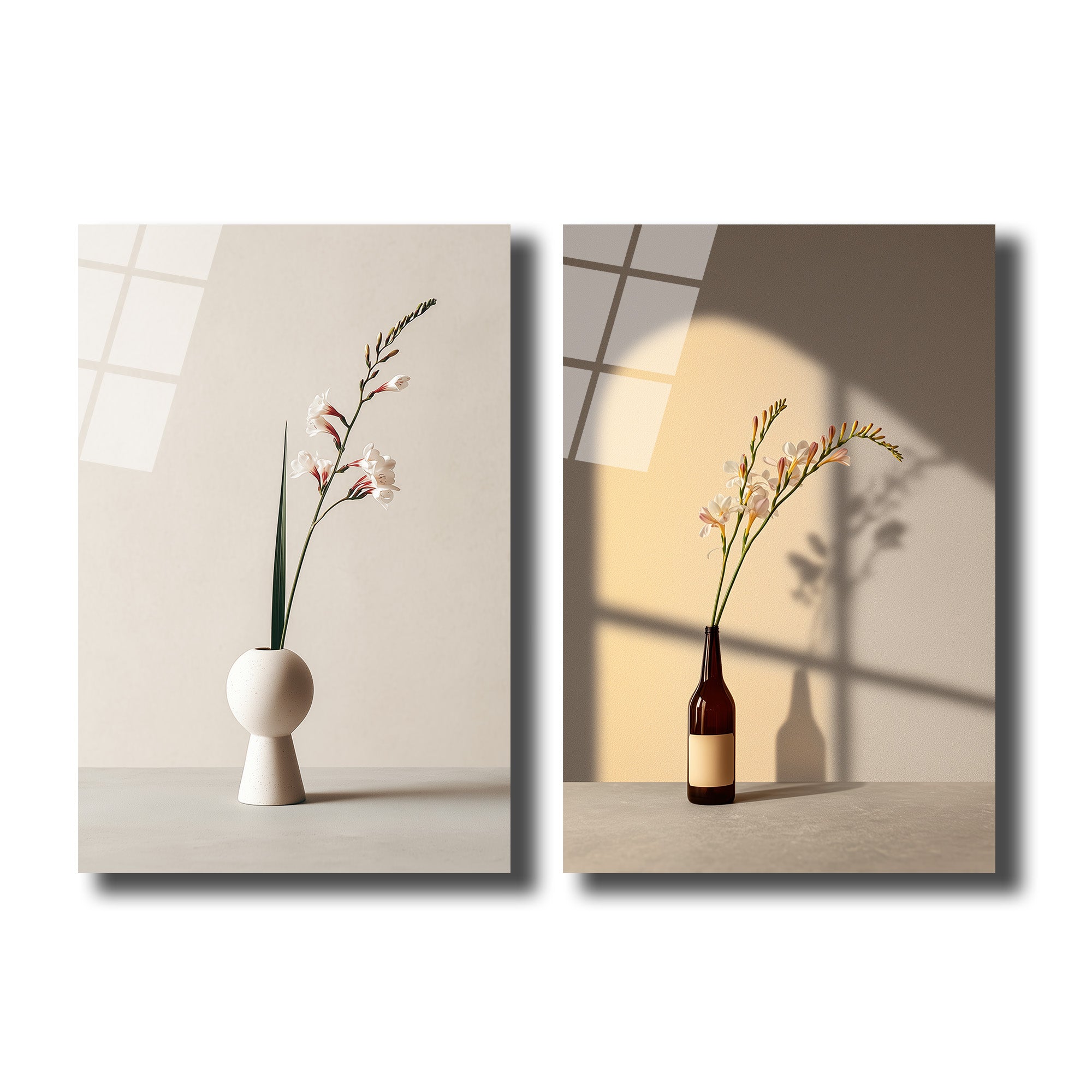 Minimalist Çiçekler İkili Modern Cam Tablo Seti