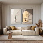 Minimalist Çiçekler İkili Modern Cam Tablo Seti