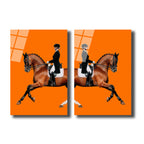 Dinamik At ve Binici Orange Cam Tablo