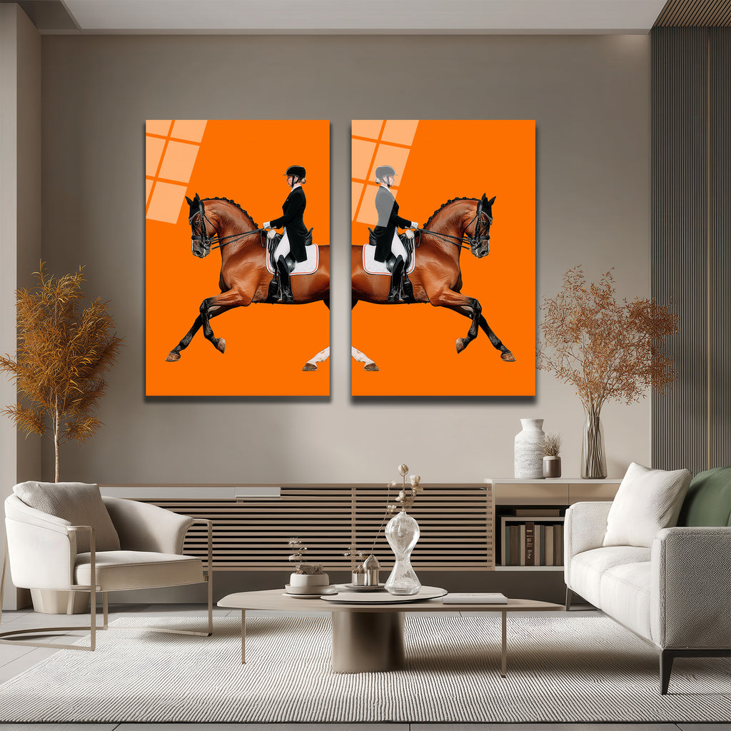 Dinamik At ve Binici Orange Cam Tablo