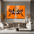 Dinamik At ve Binici Orange Cam Tablo