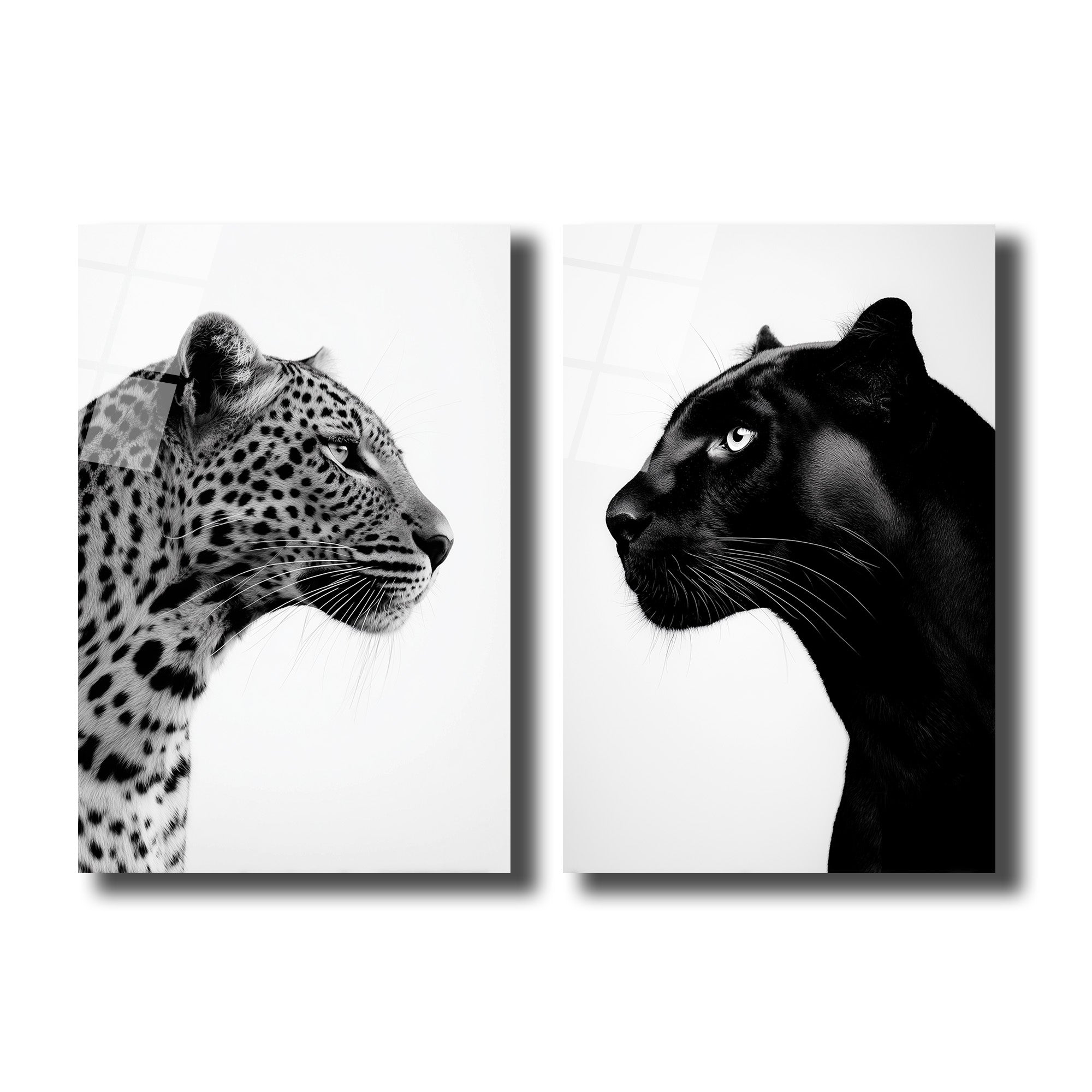 Vahşi İkili: Leopar ve Kara Panter Modern Cam Tablo Seti