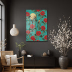 Altın Güneşli Peony ve Kuşlar Cam Tablo Uzakdoğu Esintisi
