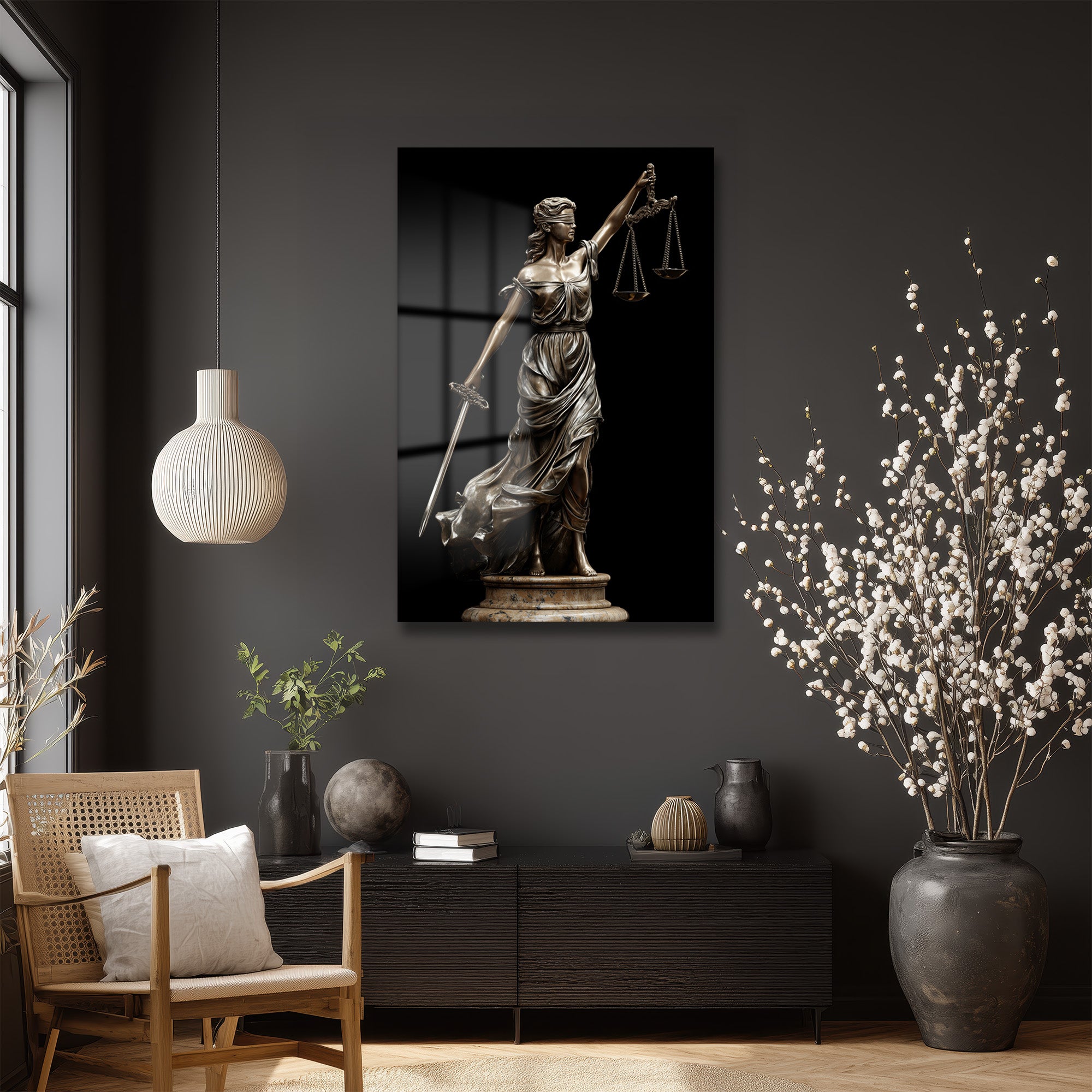 Adalet Tanrıçası Themis Heykeli Modern Cam Tablo