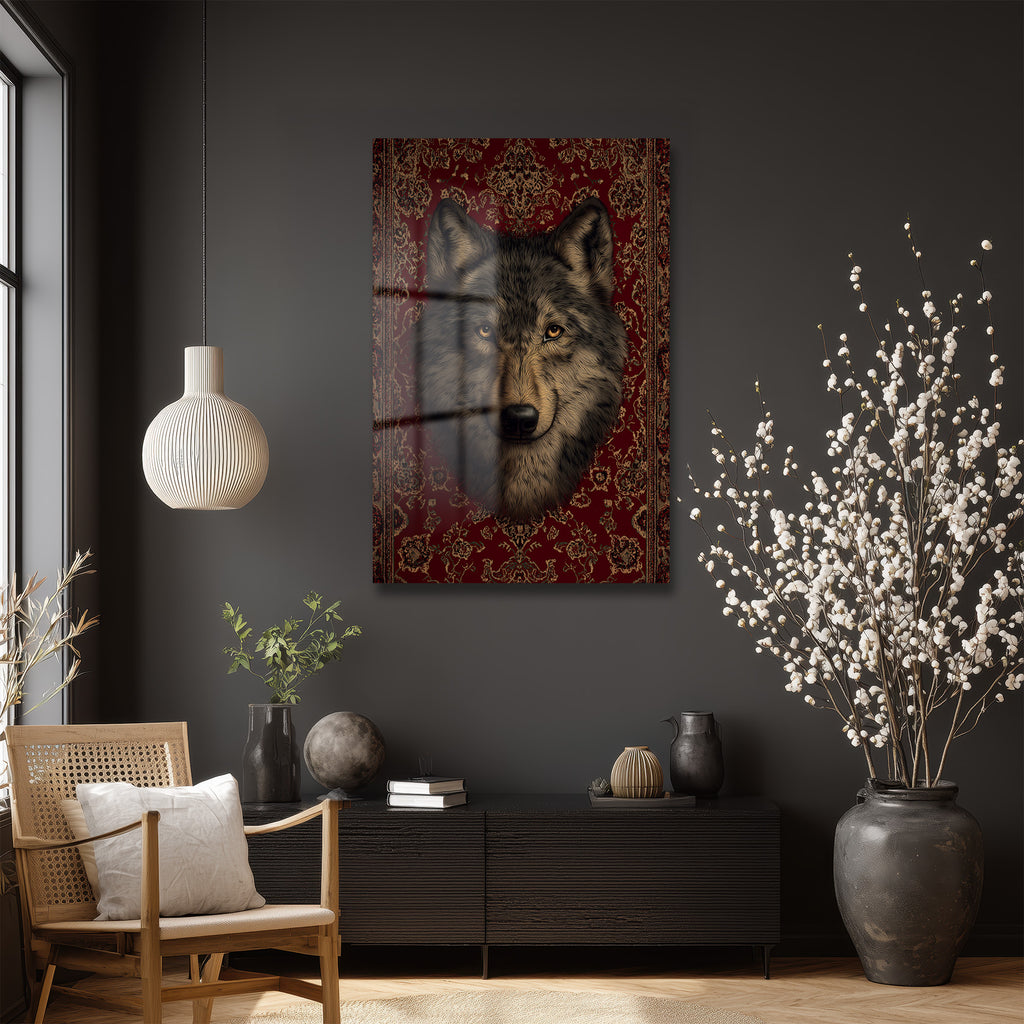 Asil Kurt ve Oriental Desenler Cam Tablo
