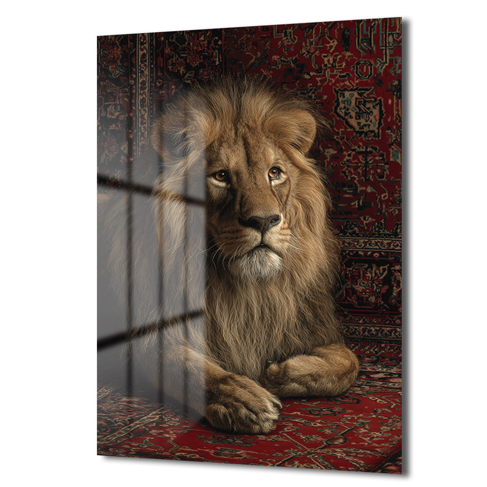Regal Aslan Kırmızı Halı Cam Tablo - Royal İhtişam