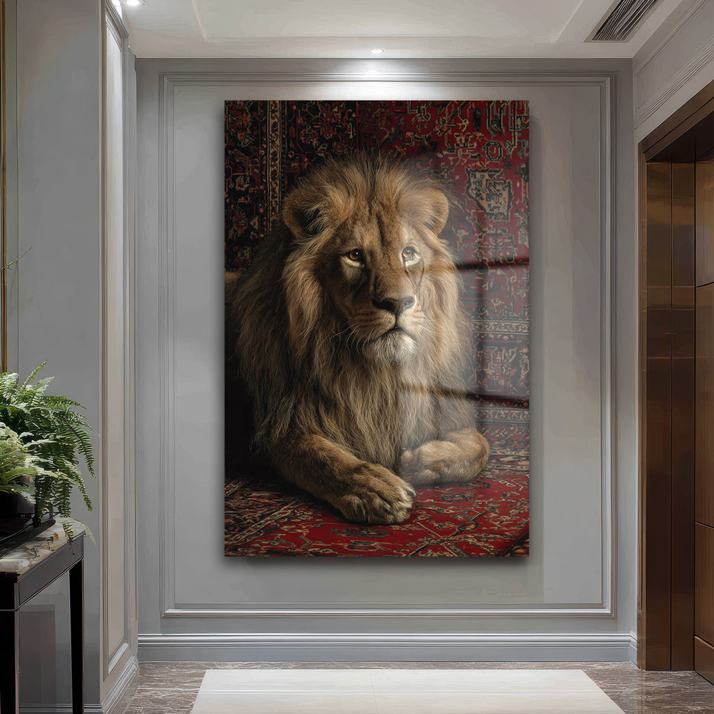 Regal Aslan Kırmızı Halı Cam Tablo - Royal İhtişam