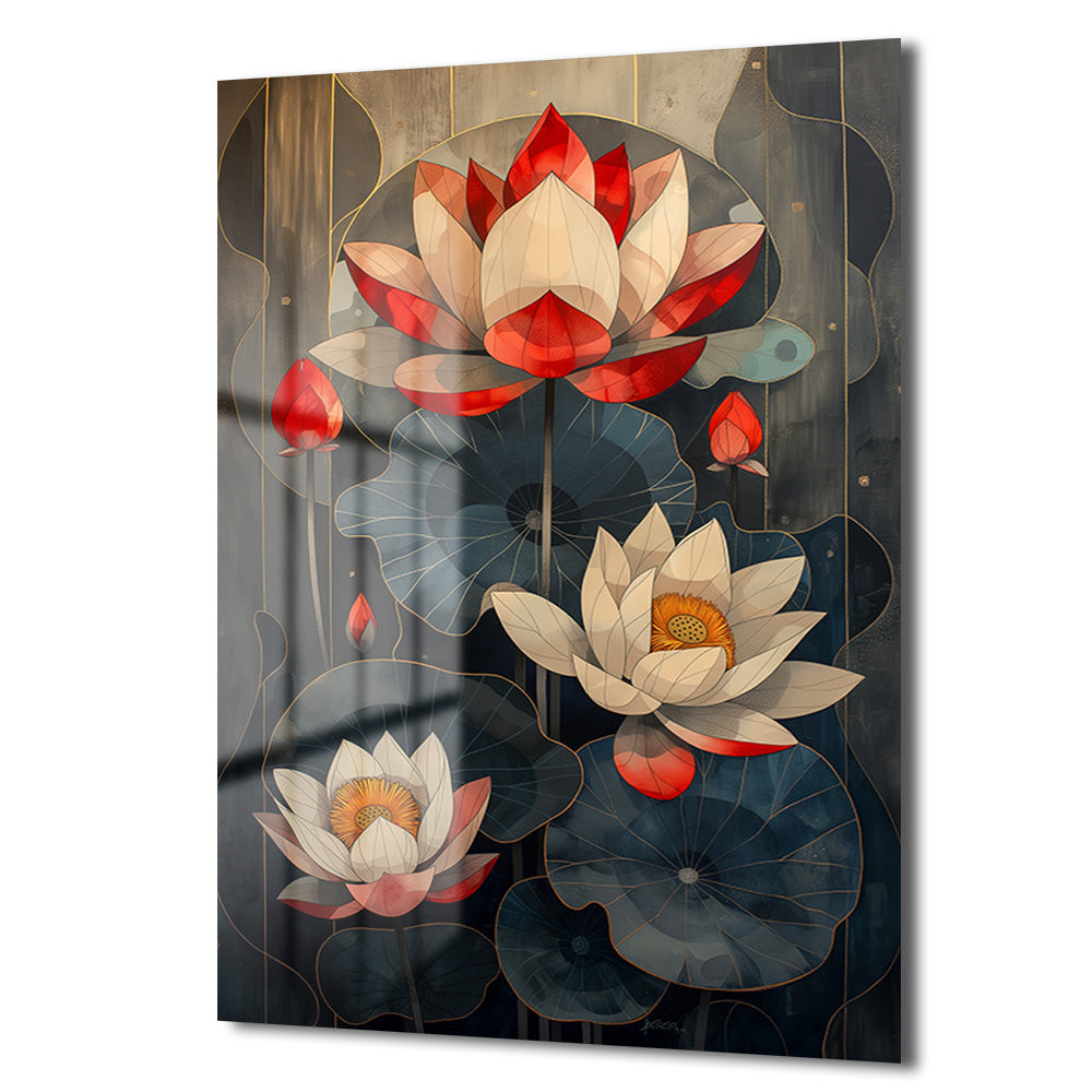 Lotus Zarafeti Cam Tablo: Huzur Veren Modern Sanat