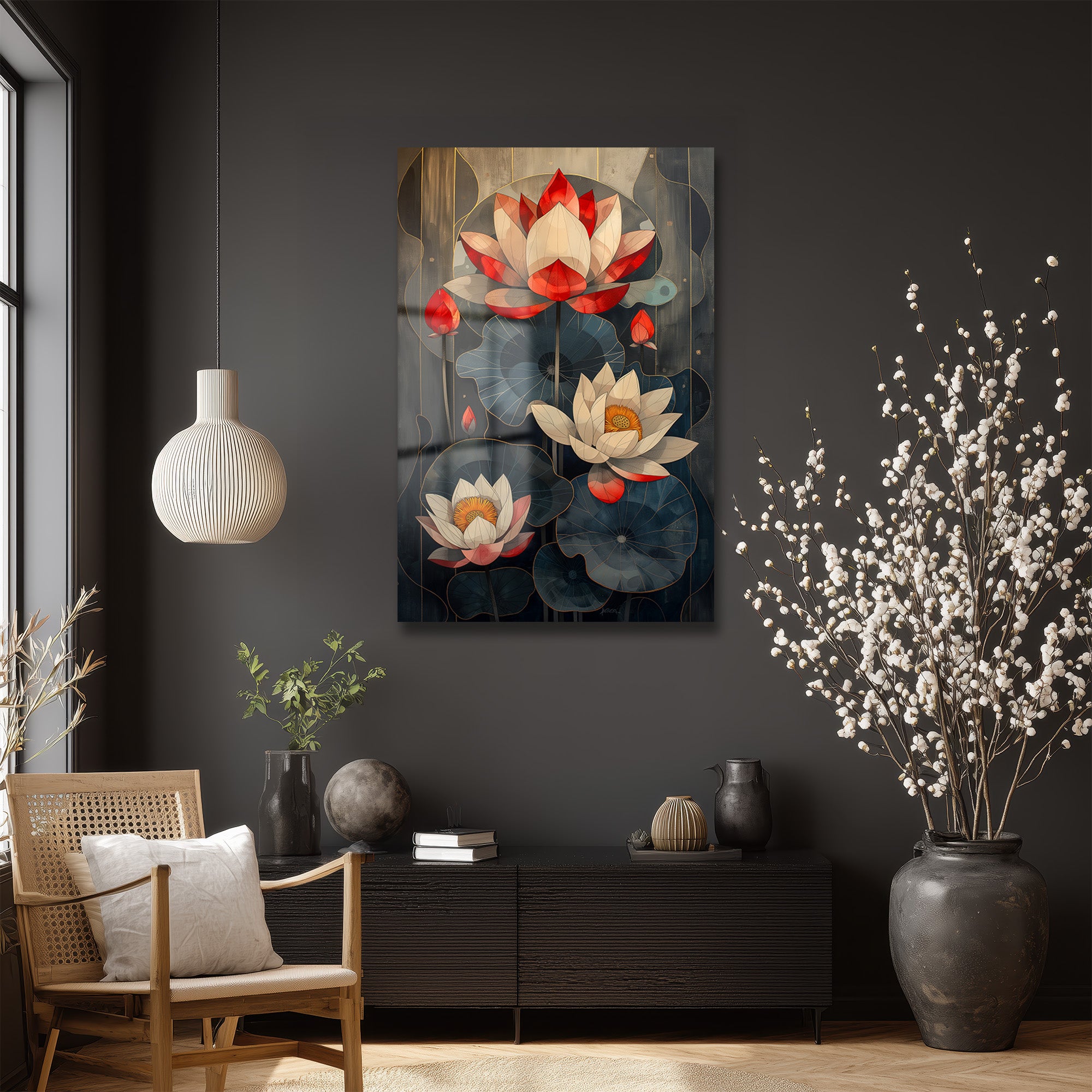Lotus Zarafeti Cam Tablo: Huzur Veren Modern Sanat