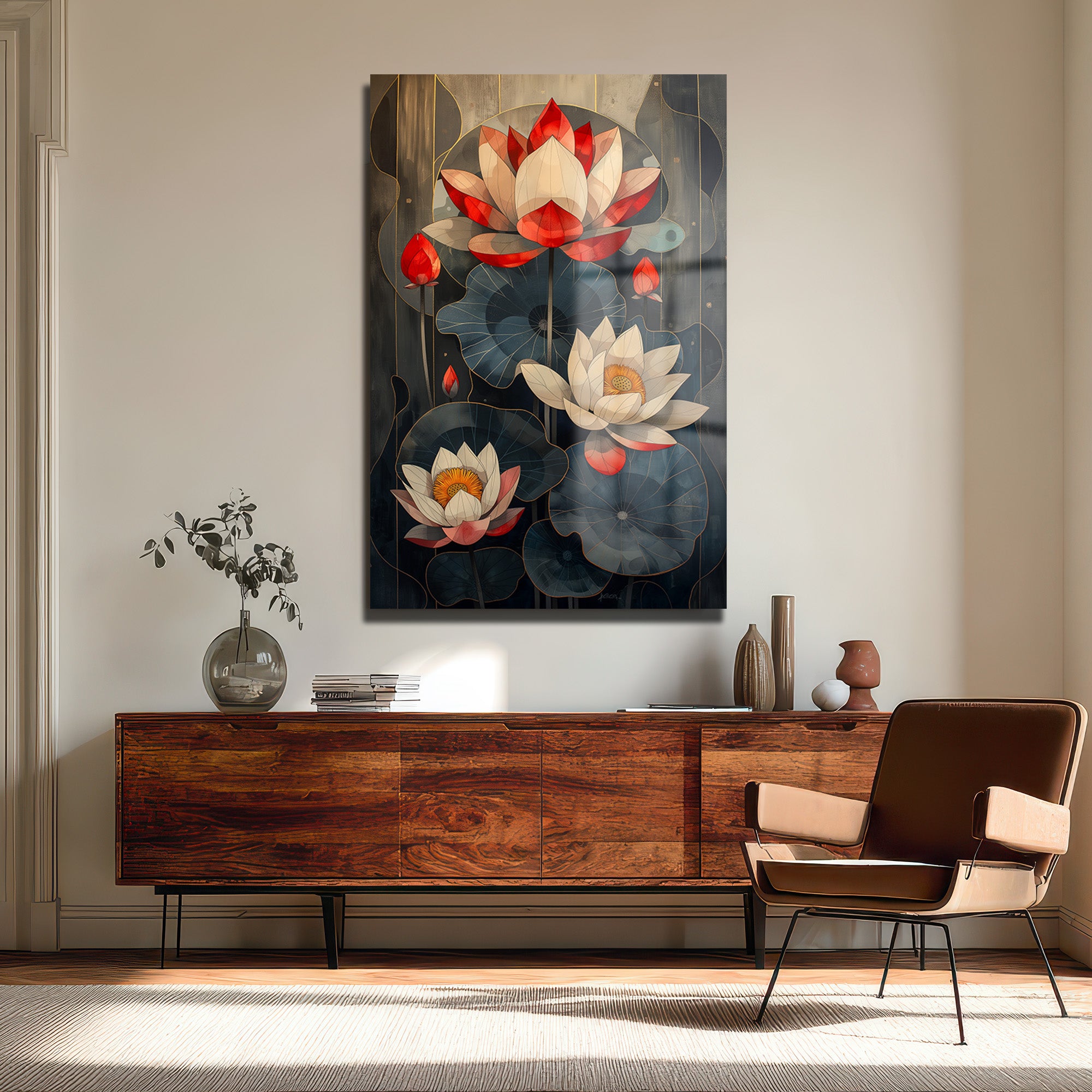 Lotus Zarafeti Cam Tablo: Huzur Veren Modern Sanat