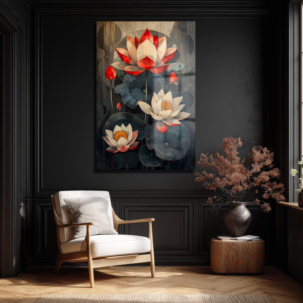Lotus Zarafeti Cam Tablo: Huzur Veren Modern Sanat