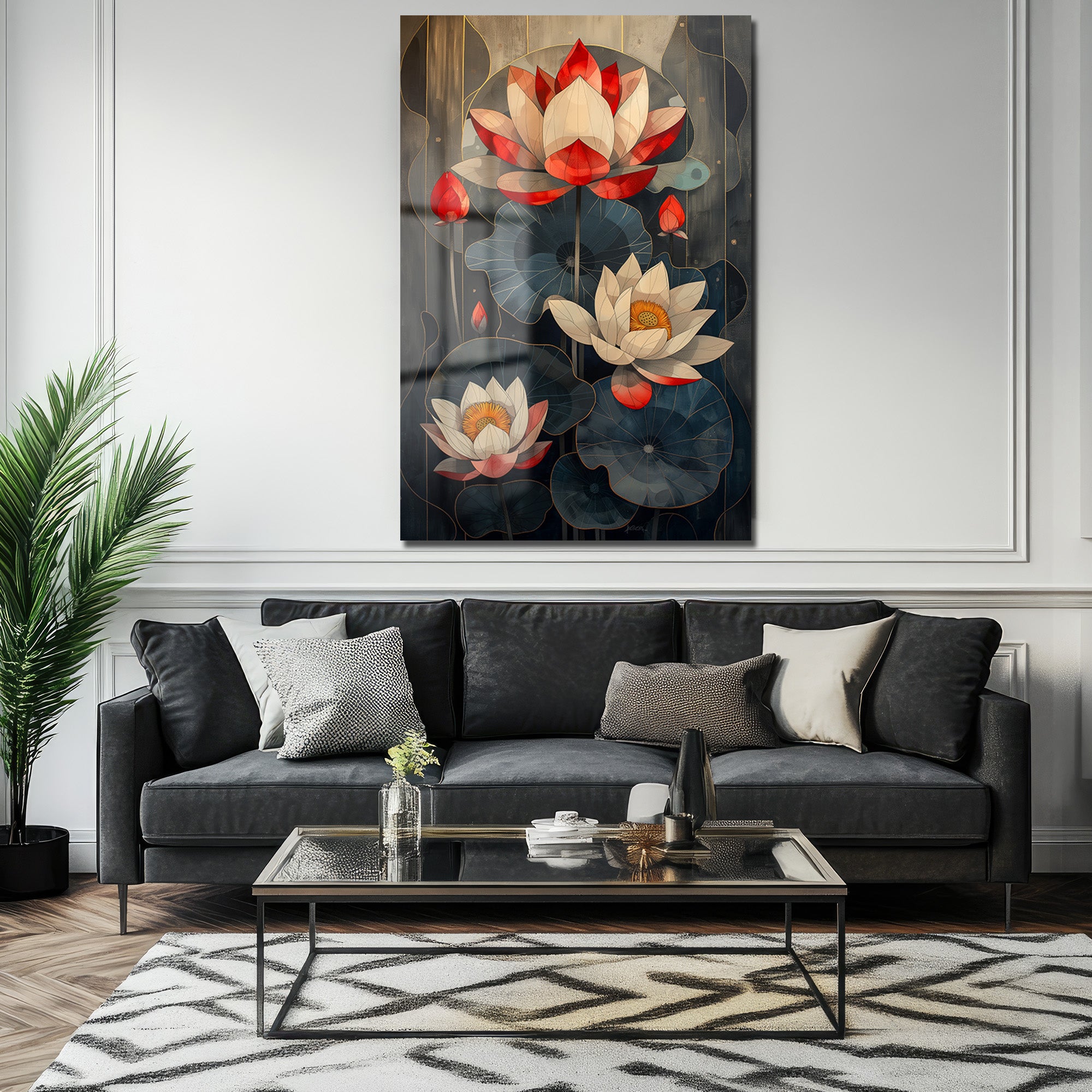 Lotus Zarafeti Cam Tablo: Huzur Veren Modern Sanat