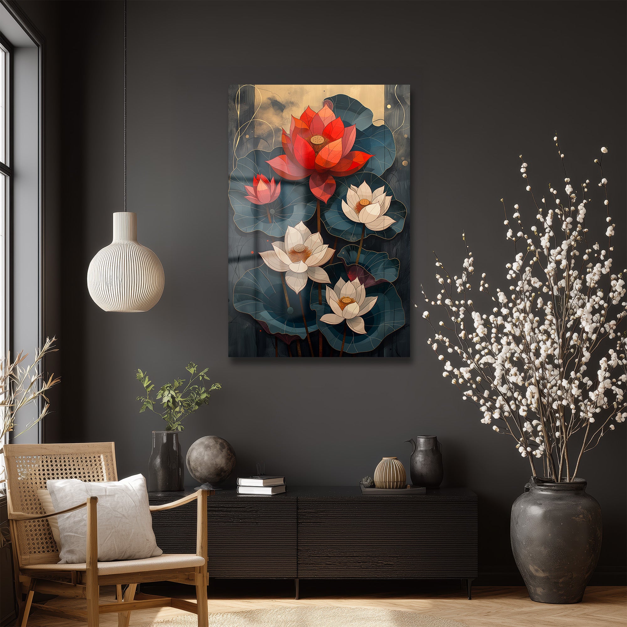 Asil Lotus Çiçekleri Cam Tablo - Zarafet ve Huzur