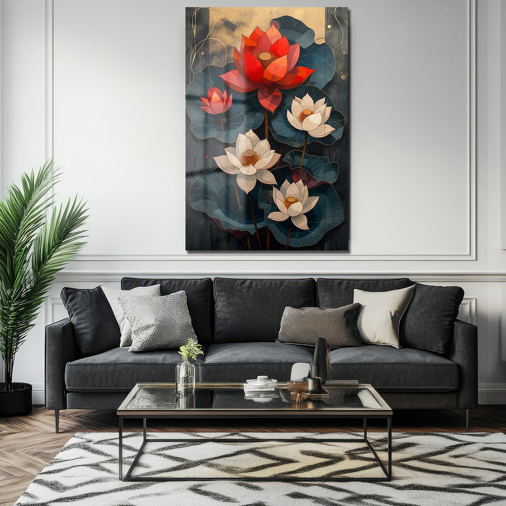 Asil Lotus Çiçekleri Cam Tablo - Zarafet ve Huzur