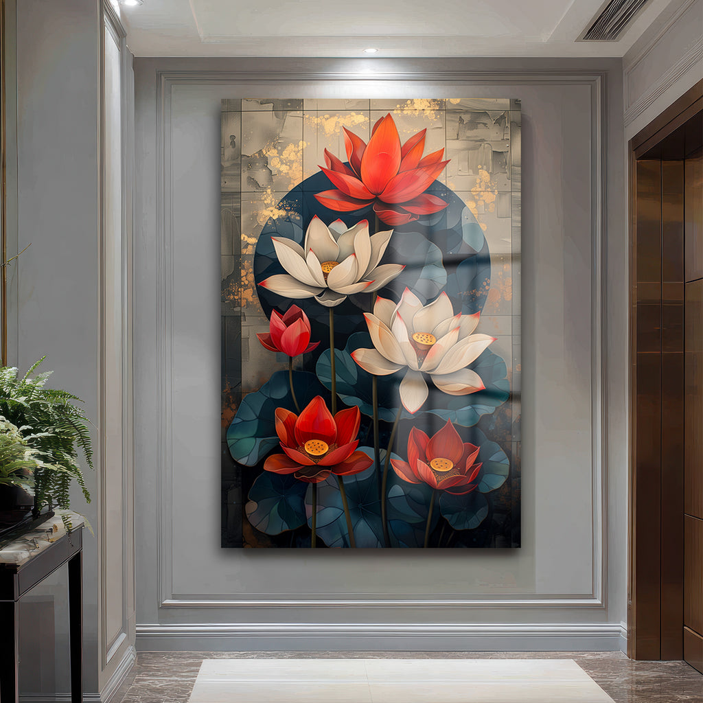 Zen Lotus Çiçekleri Modern Cam Tablo