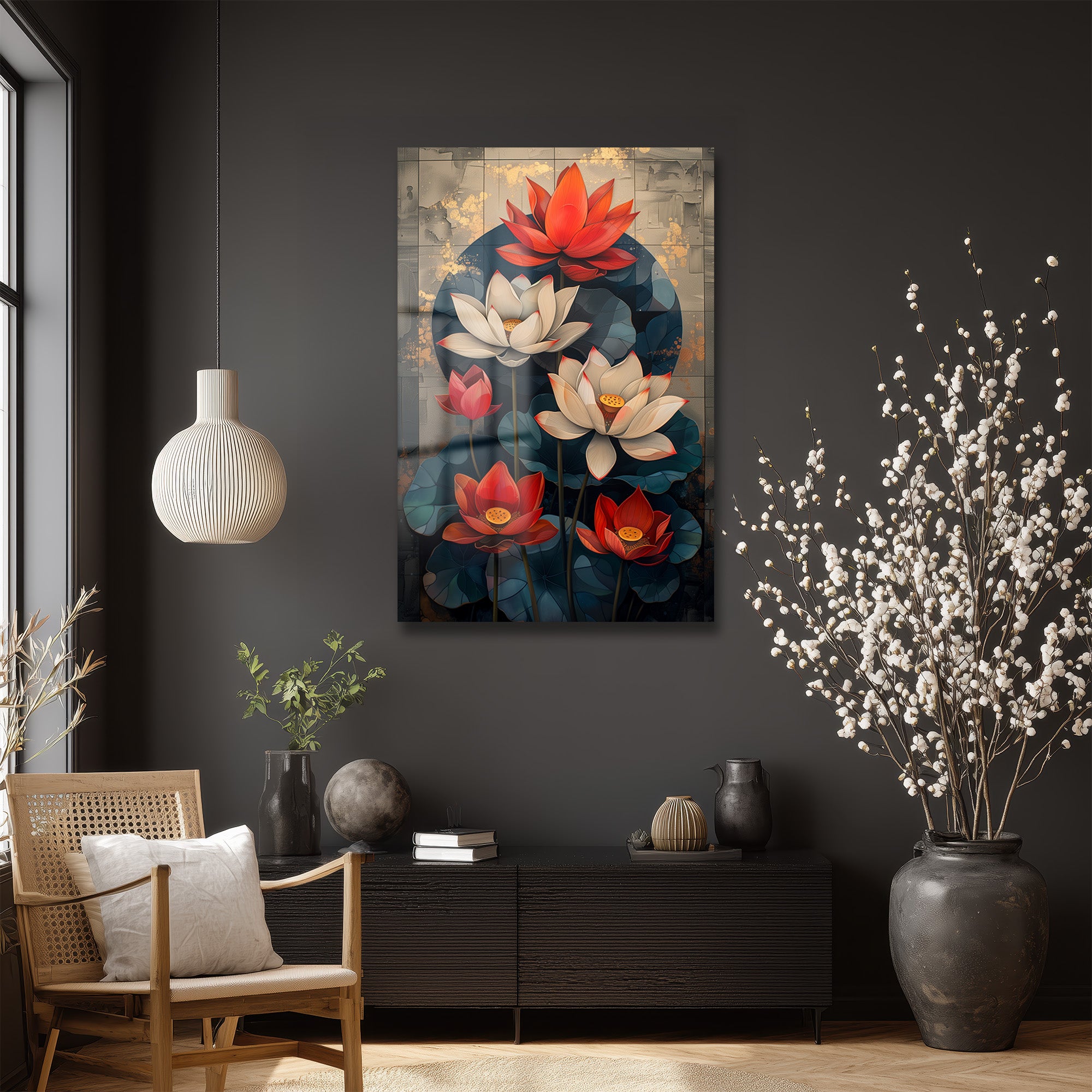 Zen Lotus Çiçekleri Modern Cam Tablo
