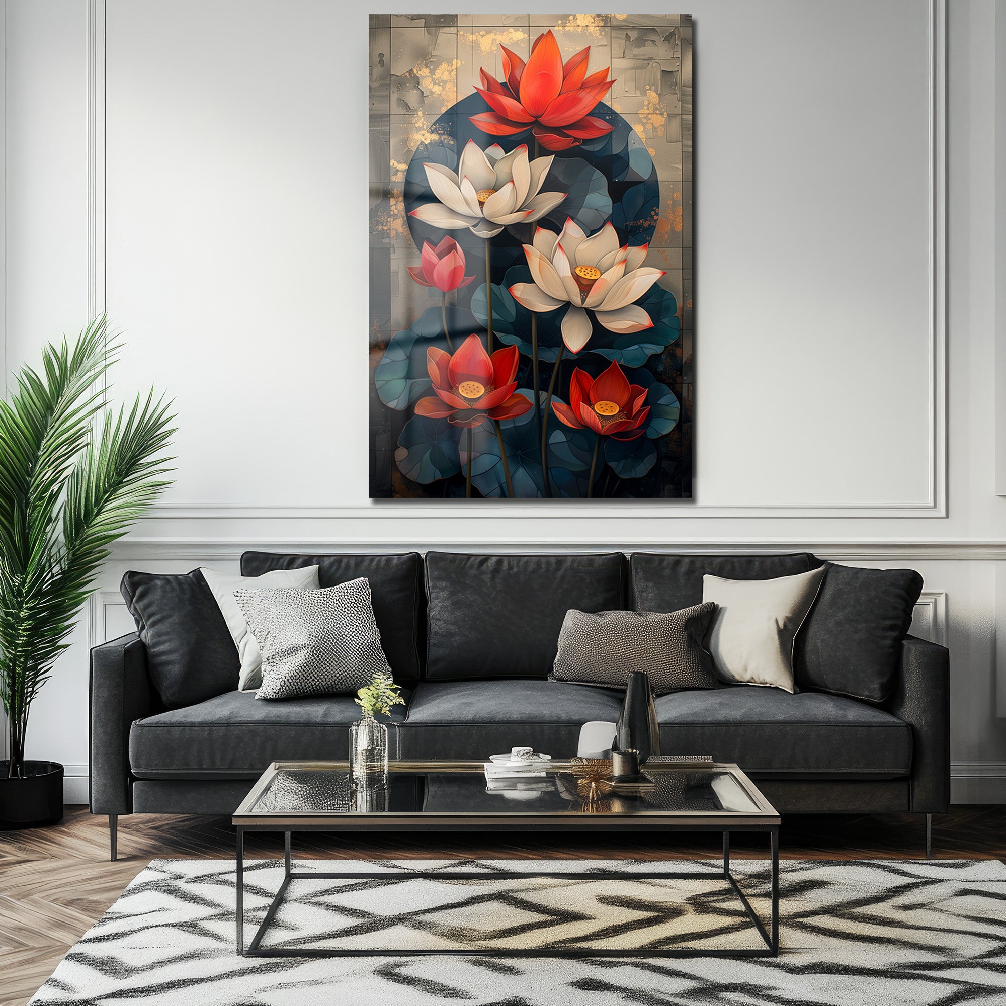 Zen Lotus Çiçekleri Modern Cam Tablo