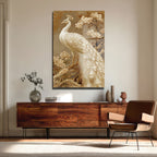 Asil Beyaz Tavus Kuşu ve Manolya Çiçekleri Cam Tablo