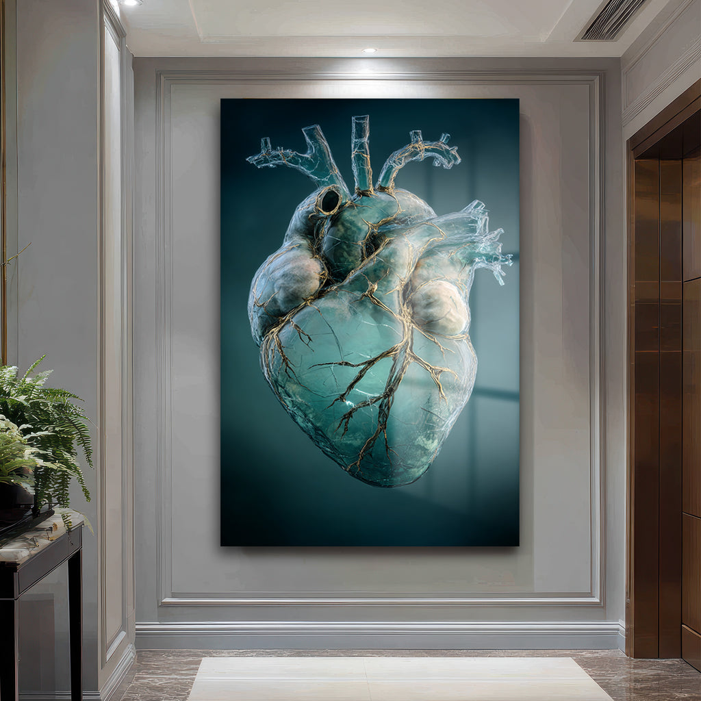 Canlı Kalp Damarlı Sanat Cam Tablo - Modern ve Çarpıcı Duvar Dekorasyonu