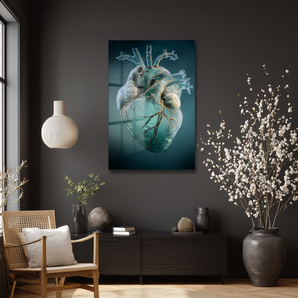 Canlı Kalp Damarlı Sanat Cam Tablo - Modern ve Çarpıcı Duvar Dekorasyonu