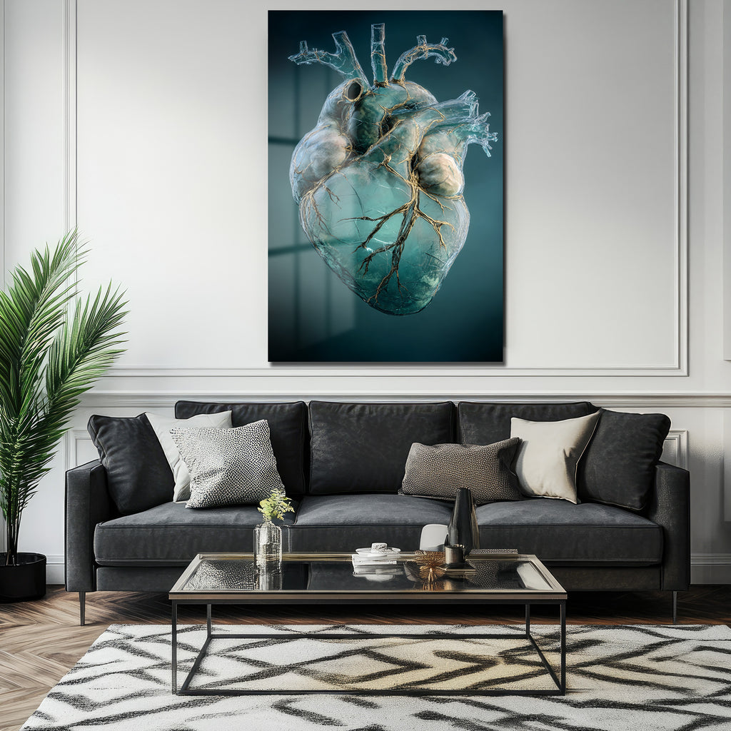Canlı Kalp Damarlı Sanat Cam Tablo - Modern ve Çarpıcı Duvar Dekorasyonu