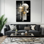 Lüks Altın ve Beyaz Küreler Modern Sanat Cam Tablo