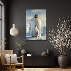 Anne ve Yavru Penguen Cam Tablo - Kutup Ailesi Sanatı