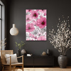 Canlı Pembe Çiçekler Cam Tablo - Modern Sanat Duvar Dekoru