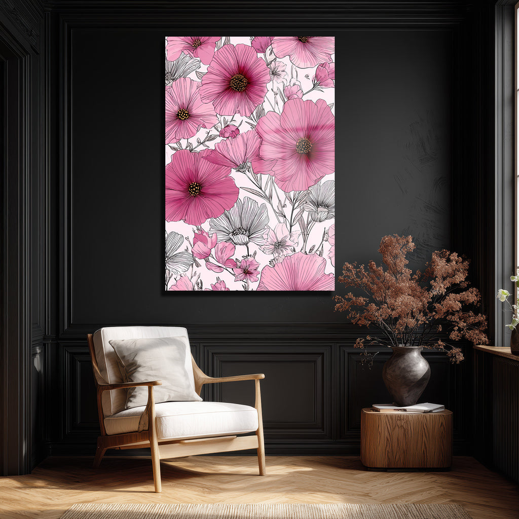 Canlı Pembe Çiçekler Cam Tablo - Modern Sanat Duvar Dekoru