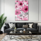 Canlı Pembe Çiçekler Cam Tablo - Modern Sanat Duvar Dekoru