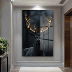 Alevli Boynuzlar: Karanlık Geyik Cam Tablo