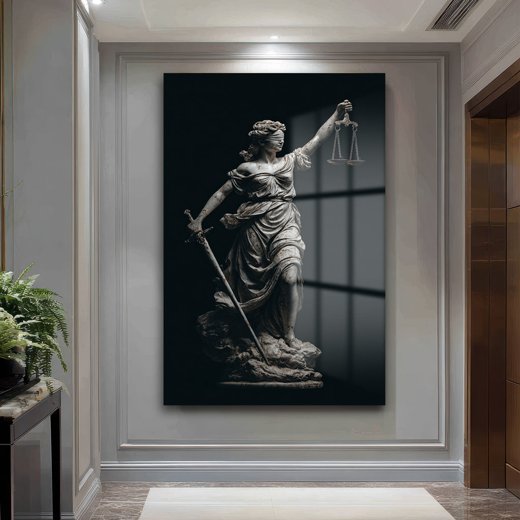 Adalet Tanrıçası Themis Heykeli Modern Cam Tablo