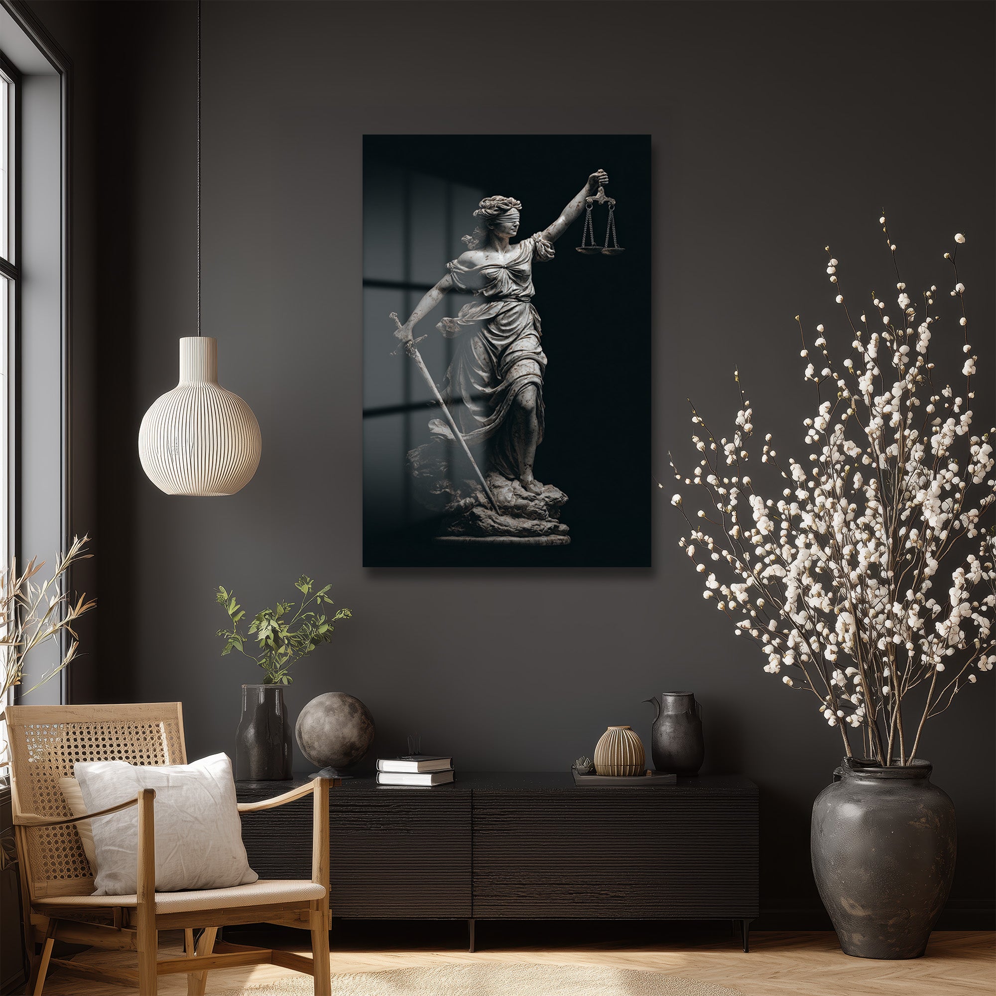 Adalet Tanrıçası Themis Heykeli Modern Cam Tablo