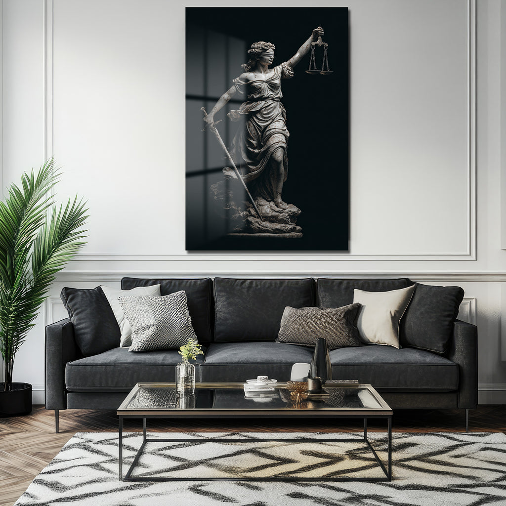 Adalet Tanrıçası Themis Heykeli Modern Cam Tablo