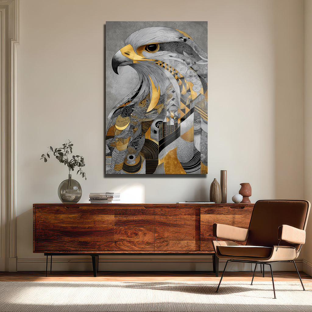 Asil Kartal Geometrik Sanat Cam Tablo | Modern Ev Dekorasyonu
