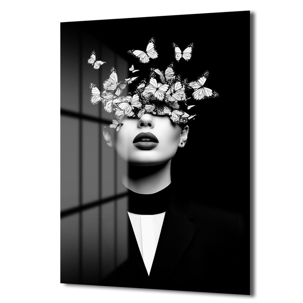 Gizemli Kelebek Kadın Modern Cam Tablo