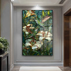 Kolibri ve Zambaklar Vitray Sanat Cam Tablo