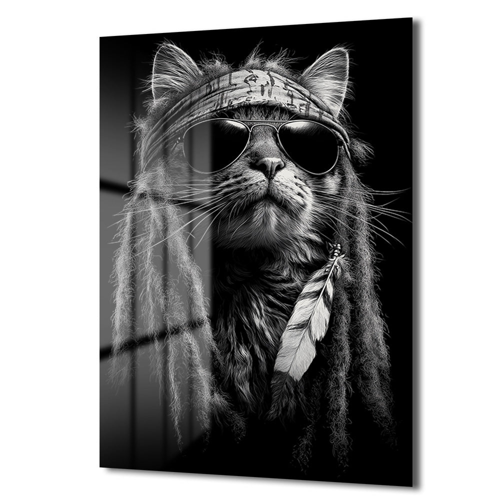 Asi Ruhlu Kedi: Rock Yıldızı Tarzı Cam Tablo