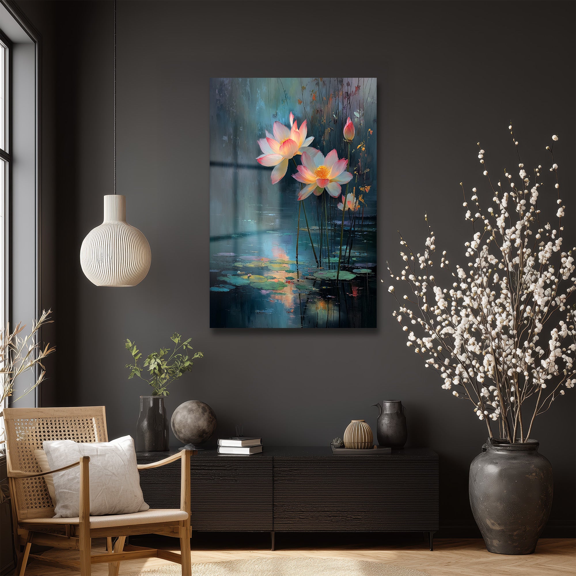 Büyüleyici Lotus Çiçekleri Cam Tablo | Dinginlik ve Zarafet