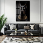 Asil Doberman Altın Yaka Cam Tablo - Güç ve Elegansın Simgesi