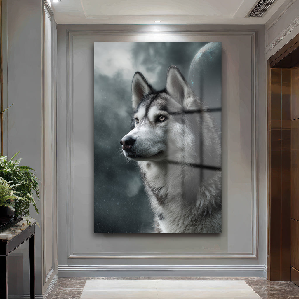 Gizemli Husky Bakışı Cam Tablo - Kurt Sanatı