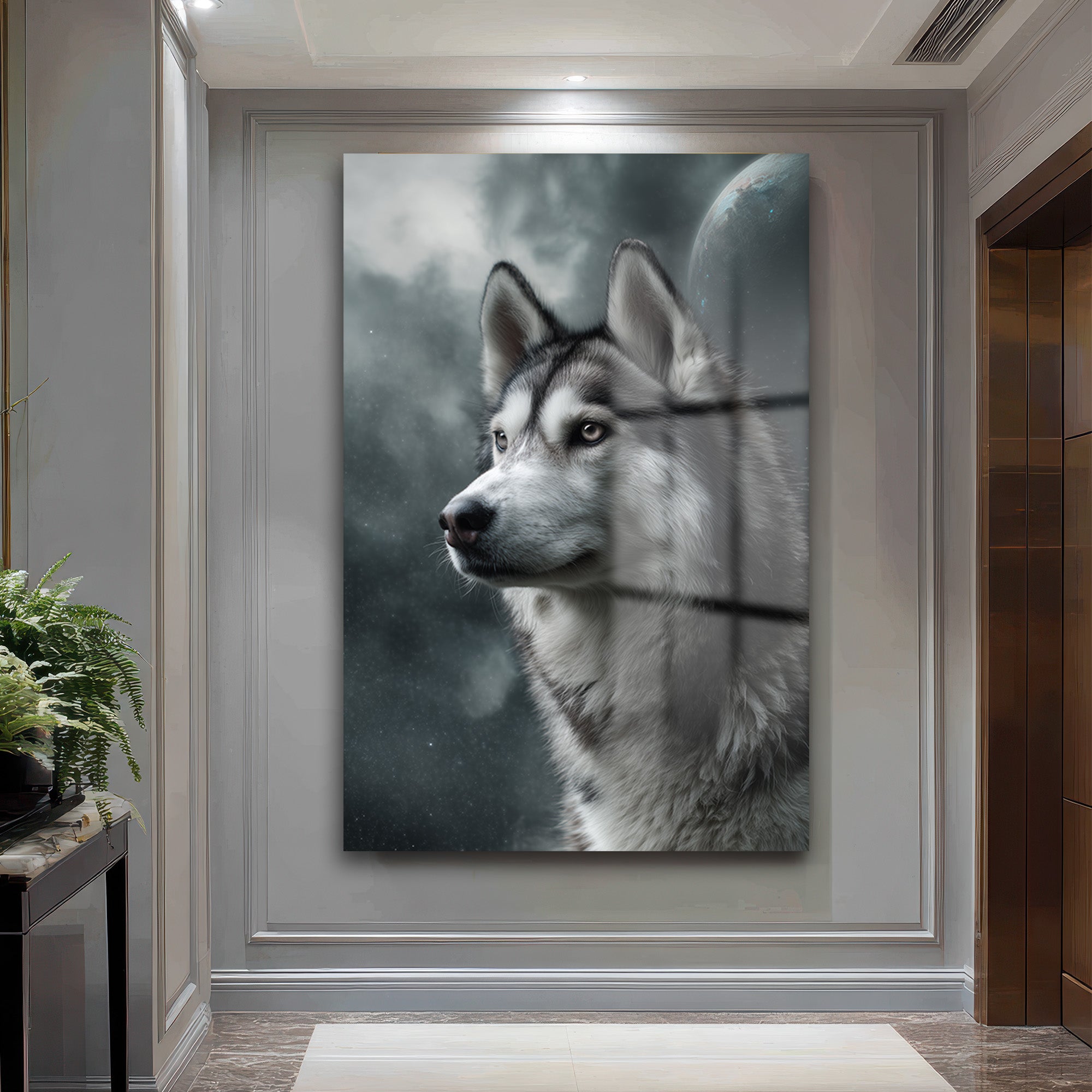 Gizemli Husky Bakışı Cam Tablo - Kurt Sanatı