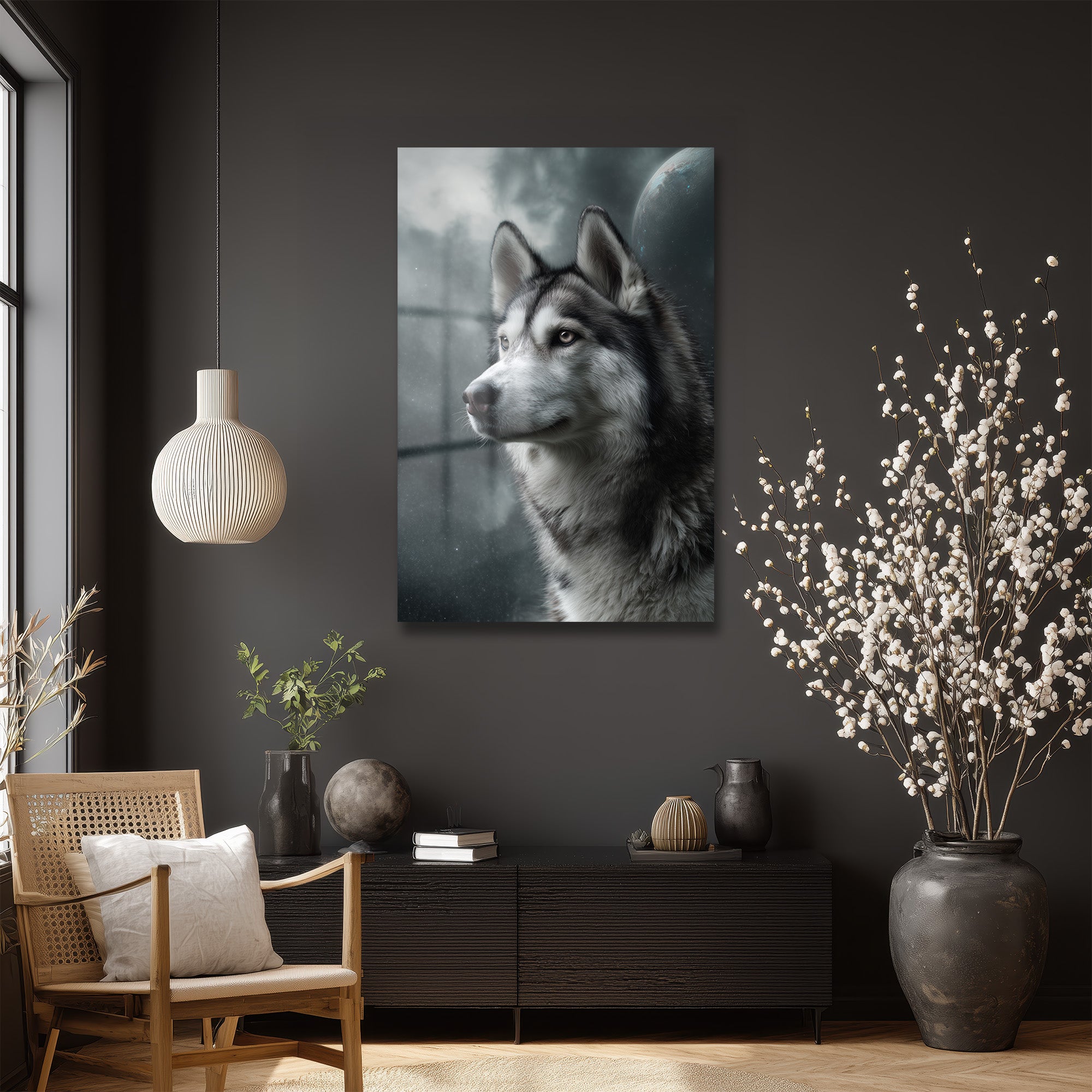Gizemli Husky Bakışı Cam Tablo - Kurt Sanatı