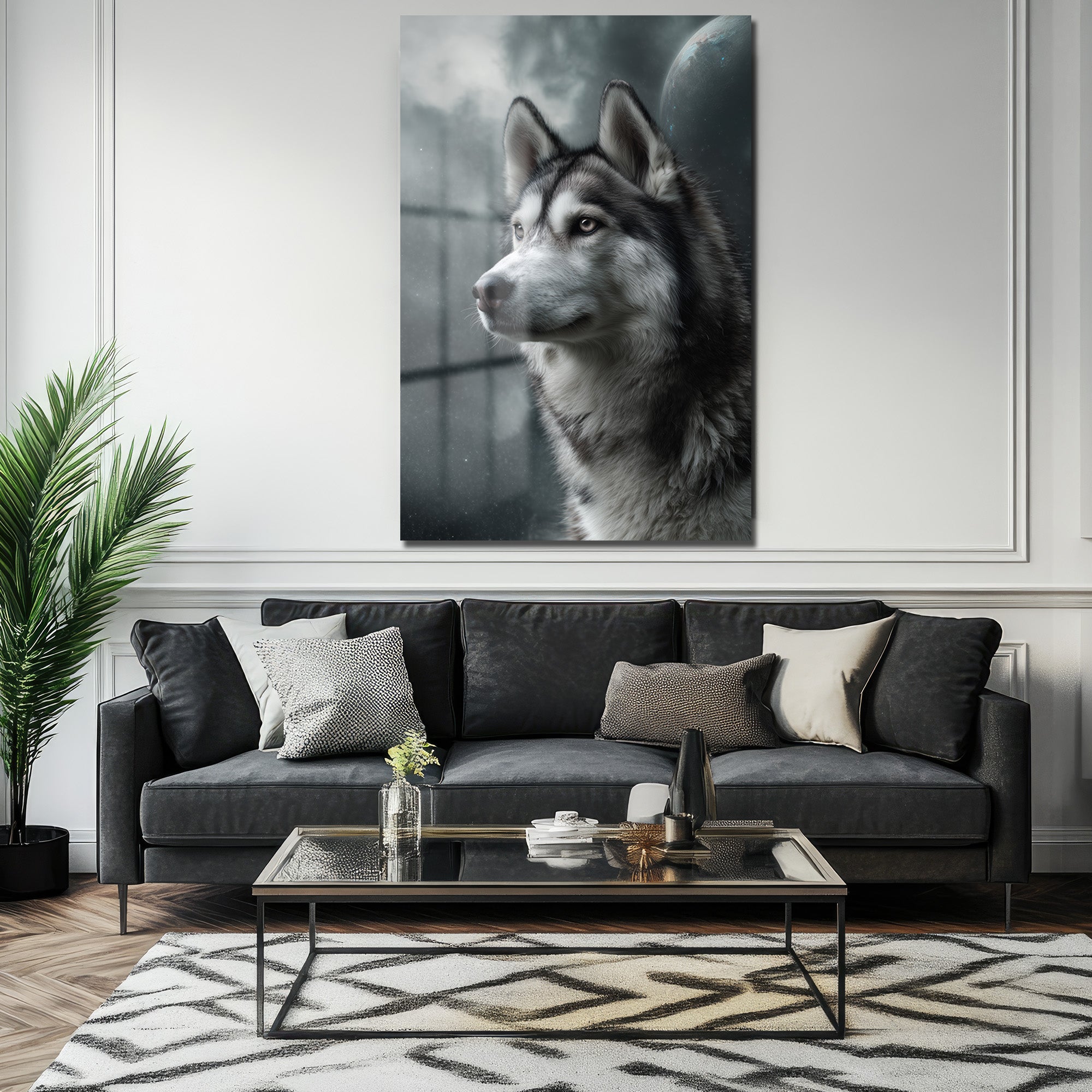 Gizemli Husky Bakışı Cam Tablo - Kurt Sanatı