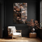 Lüks Bronz Çiçekler Cam Tablo | Modern Sanat Duvar Dekorasyonu