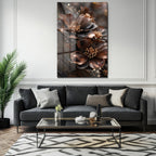Lüks Bronz Çiçekler Cam Tablo | Modern Sanat Duvar Dekorasyonu